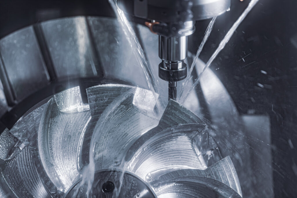 Metalworking CNC lathe milling machine. Cutting metal modern processing technology. Milling is the process of machining using rotary cutters to remove material by advancing a cutter into a workpiece.